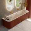 MONDIAZ KURVE-DLUX 170cm meuble de salle de bains arrondi Gauche + Droite couleur Ruby avec 1 tiroir et 2 portes. Lavabo LEAF Double sans trou de robinet Nata. SW1432570