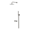 IVY Bond Ensemble de douche de tête - encastré - symmetry - inverseur d'arrêt 2 voies - bras de plafond 15 cm - douche de tête medium 25 cm - barre de douche avec sortie - flexible de douche 150 cm - douchette satin spray - Noir métal brossé PVD SW1033607