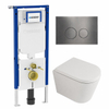 QeramiQ Dely Toiletset - 36.3x51.7cm - diepspoel - rimless - Geberit UP720 inbouwreservoir - softclose toilet zitting - 35mm - gunmetal bedieningsplaat - ronde knoppen - mat wit SW1428010