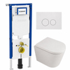 QeramiQ Dely Toiletset - 36.3x51.7cm - diepspoel - rimless - Geberit UP720 inbouwreservoir - softclose toilet zitting - 35mm - glans witte bedieningsplaat - ronde knoppen - mat wit SW1428012