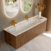 MONDIAZ KURVE-DLUX 145cm Meuble salle de bain avec module 25 D - couleur Walnut - 1 tiroir - 1 porte - vasque BIG LARGE gauche - 2 trous de robinet - couleur Glace SW1138061