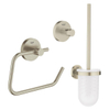 GROHE Essentials Toilet accessoireset 3-delig met toiletborstelhouder, handdoekhaak en toiletrolhouder zonder klep geborsteld Nikkel SW529068