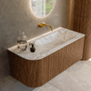 MONDIAZ KURVE-DLUX 105cm Meuble salle de bain avec module 25 G - couleur Walnut - 1 tiroir - 1 porte - vasque BIG SMALL droite - sans trou de robinet - couleur Glace SW1138051