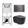 QeramiQ Dely Swirl Ensemble WC - 36.3x51.7cm - Réservoir encastré Geberit UP320 - Abattant de 35mm d'épaisseur - Plaque de commande en gunmetal - Boutons ronds - Noir mat SW1138612