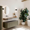 MONDIAZ THOR-DLUX 140cm meuble de salle de bains arrondi gauche + droite couleur Shadow avec 1 tiroir et 2 portes. Vasque suspendue CLOUD Gauche sans trou de robinet couleur Sombra. SW1464282