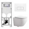 Pack WC QeramiQ Dely Swirl Compact - réservoir encastrable Geberit UP320 - avec bâti-support Burda - abattant slim - plaque de commande en métal blanc mat - boutons rectangulaires - blanc mat SW1595634