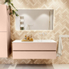 MONDIAZ VICA Ensemble meuble de salle de bains - 130cm - meuble bas rosee - 2 tiroirs - lavabo cloud à droite - sans trous de robinet - version haute 60cm - talc SW1083495