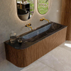 MONDIAZ KURVE-DLUX 145cm Meuble salle de bain avec module 25 G - couleur Walnut - 1 tiroir - 1 porte - vasque BIG LARGE droite - sans trou de robinet - couleur Lava SW1137294