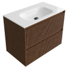 Saniclass Holz Atelier Badkamermeubelset - 80x45x61.5cm - Flow solid surface wastafel wit - 1 wasbak - zonder kraangat - 2 lades - mat walnut pure (hout) SW1478379