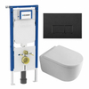 QeramiQ Dely Swirl Toiletset - 36.3x51.7cm - Geberit UP720 Duofix Sigma inbouwreservoir - 35mm zitting - mat zwarte bedieningsplaat - rechthoekige knoppen - glans wit SW1413870