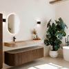 MONDIAZ THOR-DLUX 160cm meuble de salle de bains arrondi gauche + droite couleur Walnut avec 1 tiroir et 2 portes. Vasque suspendue CLOUD Gauche 1 trou de robinet couleur Arena. SW1465122