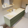 Mondiaz VICA-DLUX ensemble de meuble de salle de bain - 150cm - meuble sous-vasque armée - 4 tiroirs - lavabo encastré nuage gauche - sans trous de robinet - miroir modèle spot - version XL 60cm haut - opalo SW1098990