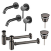 Fortifura Calvi Kit robinet lavabo - pour double vasque - robinet rehaussé - bonde non-obturable - siphon design bas - Gunmetal PVD SW892008