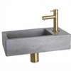 Fortifura Fuente fonteinset - 40x22x8cm - kraangat rechts - met kraan mat goud - beton (grijs) SW1111530