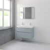 Bruynzeel Pinto badmeubelset 65.3x90x46cm 2 kraangaten 1 wasbak 2 lades met spiegel met softclose composite fjord groen SW384811 Bruynzeel Pinto badmeubelset 65.3x90x46cm 2 kraangaten 1 wasbak 2 lades met spiegel met softclose composite fjord groen SW384811