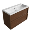 Saniclass Holz Frame Ensemble meuble de salle de bains - 100x45x63.5cm - Lavabo en céramique Bari blanc - 1 vasque - 2 trous de robinetterie - 2 tiroirs - noyer pure mat (bois) SW1579748
