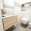 MONDIAZ OLAN Fonteinset - 80x30x40cm - 0 kraangaten - 1 lade - washed oak mat - wasbak midden - Solid Surface Wit SW473475