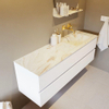 Mondiaz VICA-DLUX ensemble de meuble de salle de bain - 150cm - meuble sous lavabo talc - 4 tiroirs - lavabo encastré cloud droite - sans trous de robinet - version haute de 60cm - frape SW1088598