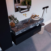 Mondiaz ALAN-DLUX Ensemble de meuble - 130cm - meuble Urban mat - 2 tiroirs - Lavabo Cloud Lava suspendu - vasque Centre - 0 trous de robinet SW808081