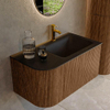 MONDIAZ KURVE 85cm Meuble salle de bain avec module 25 G - couleur Walnut - 1 tiroir - 1 porte - vasque CLOUD droite - 1 trou de robinet - Urban SW1138432