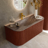 MONDIAZ KURVE-DLUX Meuble de salle de bains 110cm arrondi Gauche + Droite couleur Ruby avec 1 tiroir et 2 portes. Lavabo CLOUD Central 1 trou de robinet Oza. SW1432770
