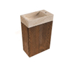 Saniclass Holz Pure Ensemble de meuble WC - 40x60.5cm - 1 porte - lave-mains travertin - trou de robinet à droite - chêne charcoal SW1577785