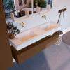 Mondiaz ALAN-DLUX Ensemble de meuble - 150cm - meuble Rust mat - 1 tiroir - Lavabo Cloud Opalo suspendu - vasque Gauche et droite - 0 trous de robinet SW806736