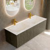 Mondiaz KURVE-DLUX Ensemble meuble de salle de bains - 130x46x40cm - 2 tiroirs - vasque solid surface - double - 2 trous de robinet - Shadow SW1414093