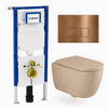 QeramiQ Dely Swirl Toiletset - 36.3x51.7cm - Geberit UP720 Duofix Sigma inbouwreservoir - 35mm zitting - koperen bedieningsplaat - rechthoekige knoppen - mat beige SW1414023
