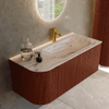 MONDIAZ KURVE-DLUX Meuble de salle de bains 105cm courbe gauche couleur Ruby avec 1 tiroir et 1 porte. Lavabo BIG SMALL droite 1 trou de robinet Nata. SW1432527