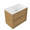 Saniclass Holz Frame Badkamermeubelset - 80x45x61.5cm - Flow solid surface wastafel wit - 1 wasbak - zonder kraangat - 2 lades - mat eiken natural (hout) SW1579768