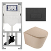 QeramiQ Dely Pack WC - 36,3x51,7cm - à fond creux - sans bride - réservoir encastré Geberit UP320 - abattant WC à fermeture douce - plaque de déclenchement anthracite mat - boutons rectangulaires - beige mat SW1242400