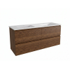 Saniclass Holz Pure Meuble de salle de bain - 140x45x60cm - lavabo en céramique blanc - 2 vasques - 2 trous de robinet - 4 tiroirs - Walnut pure SW1439098