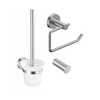 Fortifura Calvi Pack WC 3 pièces - porte-rouleau sans couvercle - brosse de toilette - crochet à serviette simple rond - Inox brossé PVD SW1248425