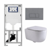 QeramiQ Dely Swirl Toiletset - 36.3x51.7cm - Geberit UP320 inbouwreservoir - met Burda frame - slimzitting - bedieningsplaat licht grijs - rechthoekige knoppen - glans wit SW1164354