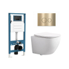 QeramiQ Dely Swirl Compact Ensemble WC - réservoir encastré QeramiQ flush - abattant fin - plaque de commande en métal laiton brossé (or) - boutons ronds - blanc brillant SW1590504