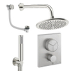 Crosswater MPRO Ensemble de douche de tête encastré - 2 poignées - vidage de baignoire - douche de tête 30 cm - douchette - bras mural - acier inox brossé SW1472737