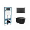 QeramiQ Dely Swirl Ensemble de WC - réservoir encastré Qeramiq Flush - abattant 35mm - plaque de commande noire mate en plastique - boutons ronds - noir mat SW1578278