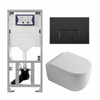 QeramiQ Dely Swirl Toiletset - 36.3x51.7cm - Geberit UP320 inbouwreservoir - met Burda frame - 35mm zitting - mat zwarte bedieningsplaat - rechthoekige knoppen - glans wit SW1138660