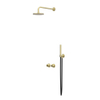 IVY Tribe Ensemble de douche pluie - encastré - symmetry - inverseur d'arrêt 2 voies - bras de douche mural 40cm - pomme de douche principale medium 30cm - barre de douche avec sortie - flexible de douche 150cm - pommeau de douche bâton - RVS316 - or bros SW1032218