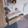 MONDIAZ ALAN - DLUX Badkamermeubelset - 90cm - onderkast - Washed Oak - 1 lade - vrijhangende wastafel - wasbak midden - 0 kraangaten - Glace SW808816