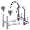 FugaFlow Eccelente Sobrado Kit robinet lavabo - pour double vasque - robinet haut - bec rotatif - bonde non-obturable - siphon design - Chrome brillant SW1124216