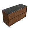 Saniclass Holz Frame Badkamermeubelset - 120x45x63cm - Noche basalten wastafelblad gepolijst - 1 wasbak - zonder kraangat - 2 lades - mat walnut pure (hout) SW1580117