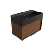 Saniclass Holz Frame Badkamermeubelset - 80x45x52cm - Legend keramische wastafel mat zwart - 1 wasbak - zonder kraangat - 1 lade - mat walnut pure (hout) SW1579679