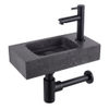 Fortifura Fuente pack lave-mains – rectangulaire – 40 x 22 x 9 cm – pierre naturelle noire – robinet noir mat SW1111551