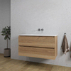 Saniclass Chaci Ensemble meuble de salle de bains - 100x46x55cm - lavabo en céramique blanc - 1 vasque - sans trous de robinet - 2 tiroirs - chêne SW809374