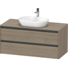 Duravit Ketho.2 Wastafelonderbouwkast - inclusief consoleplaat - met 2 laden - 120x55x56.8cm - met handgrepen antraciet - eiken terra mat SW771948
