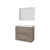 Basic-Line Basic 39 ensemble de meubles de salle de bain 80x39cm sans poignée 2 tiroirs lavabo en porcelaine 1 trou pour robinet miroir mfc scotch oak SW350761