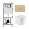 QeramiQ Dely Toiletset - 36.3x51.7cm - diepspoel - rimless - Geberit UP320 inbouwreservoir - met Burda frame - softclose toiletzitting - bedieningsplaat beige - ronde knoppen - mat wit SW1164818