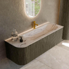 MONDIAZ KURVE-DLUX Meuble de salle de bains 135cm arrondi gauche couleur Shadow avec 1 tiroir et 1 porte. Lavabo BIG MEDIUM droit 1 trou de robinet Nata. SW1432291